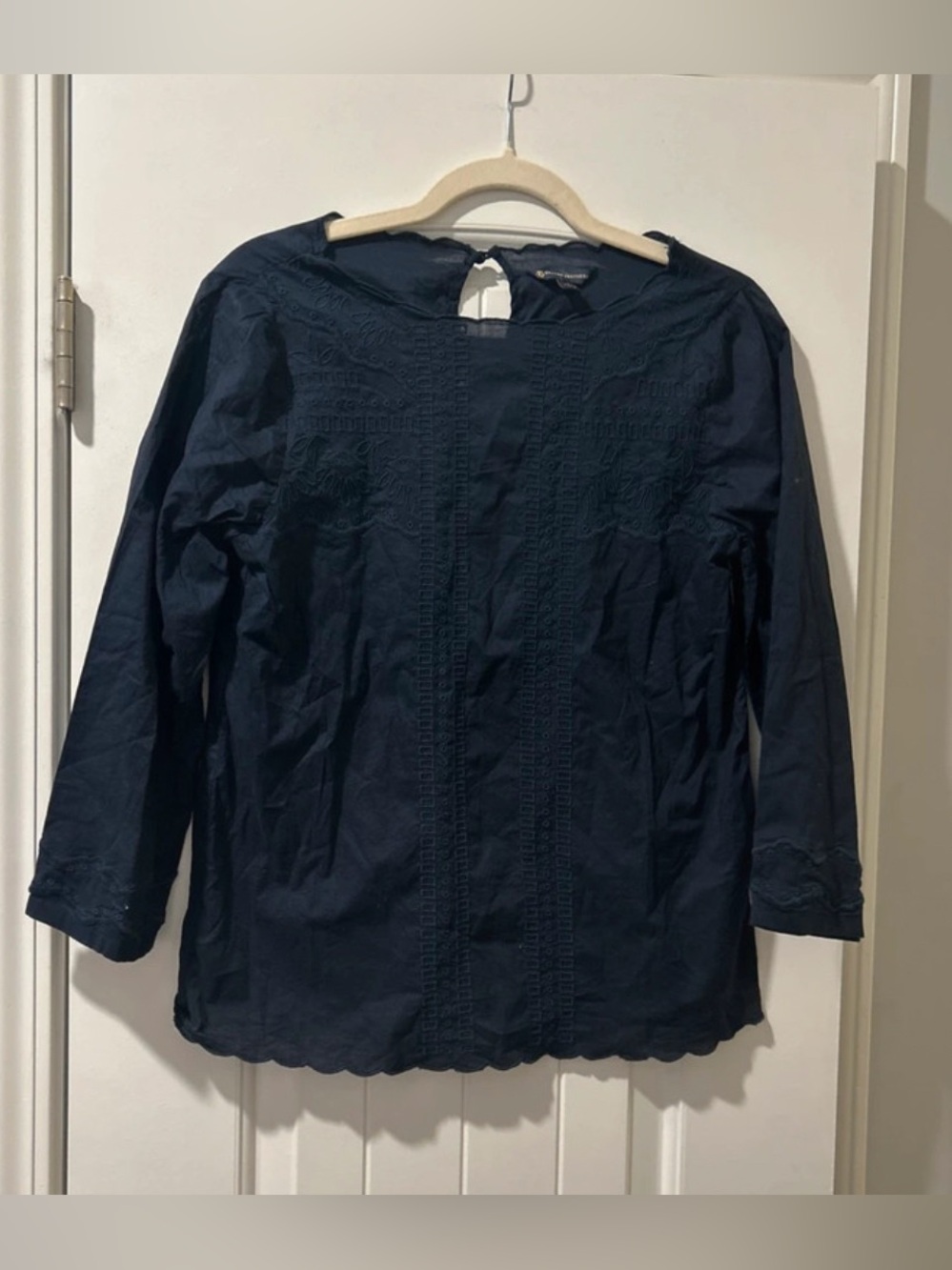 Women’s Navy Embroidered Long Sleeve Top